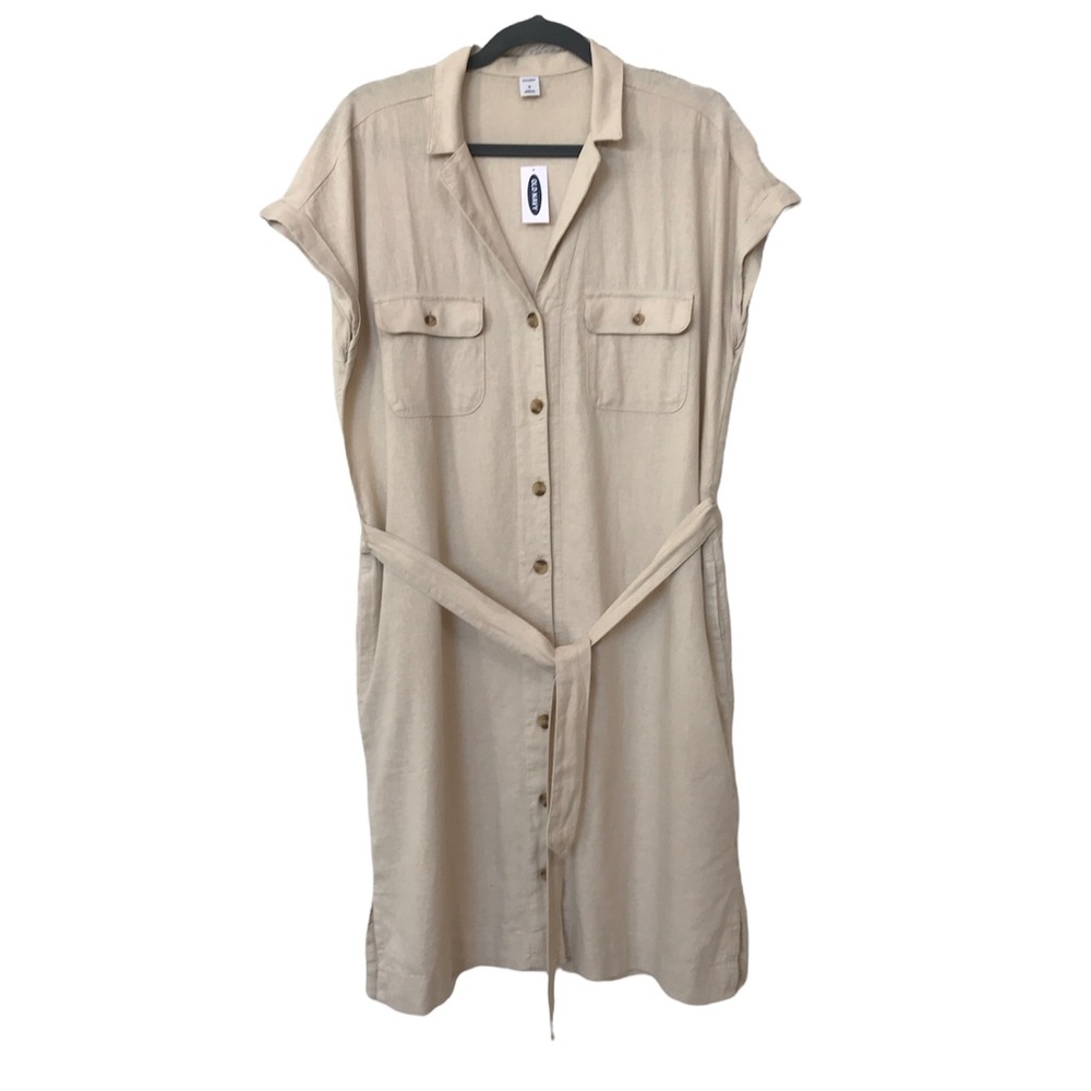 Hidden Flap Pockets Belted Shirt Dress Size M